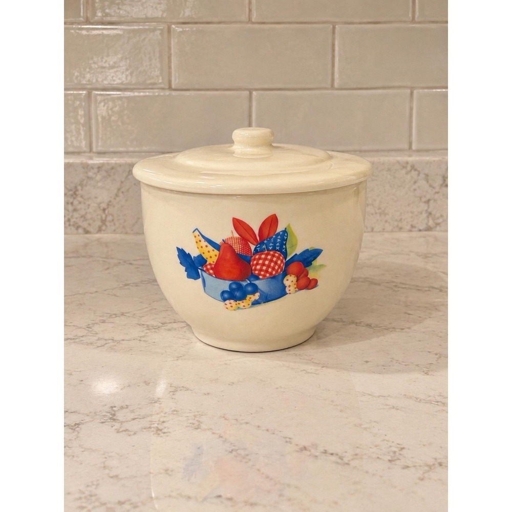 Vtg Calico Fruit Universal Potteries Ceramic Bowl With Lid